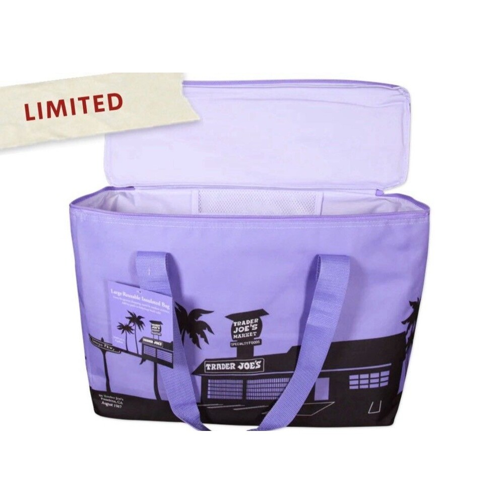 Trader Joe's XL Purple Lavender Insulated Tote Freezer Cooler Market Shopper Bag